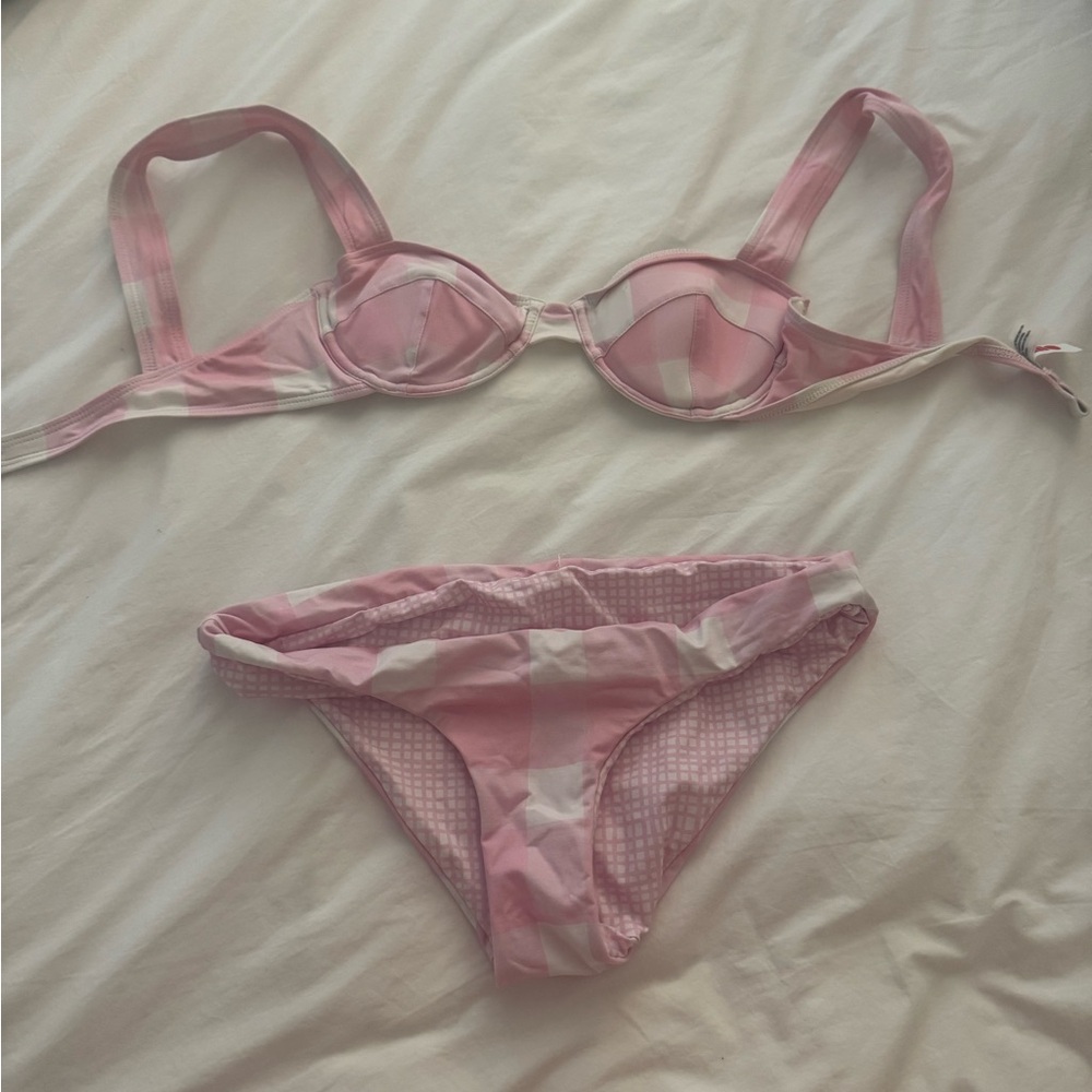 SOLID & STRIPED Pink and White Bikini